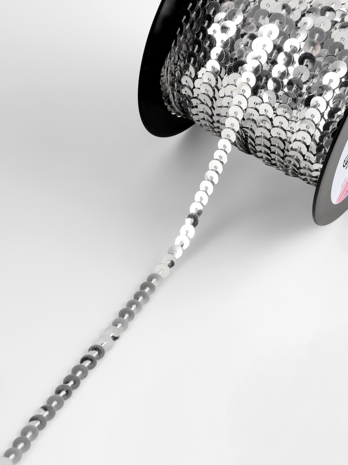 Пайетки на нити, 6 мм, 91 ± 1 м, цвет серебряный №1 - Фото 1