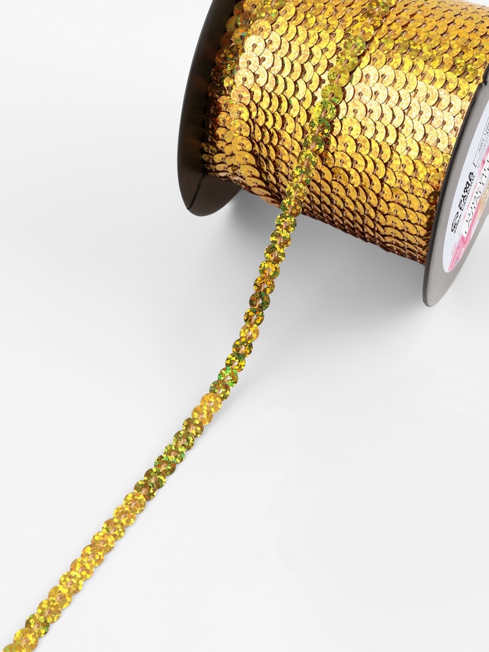 Пайетки на нити, голография, 6 мм, 91±1 м, цвет золотой - Фото 1