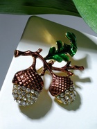 Брошь «Жёлуди», бело-зелёная в чернёном золоте - Фото 5