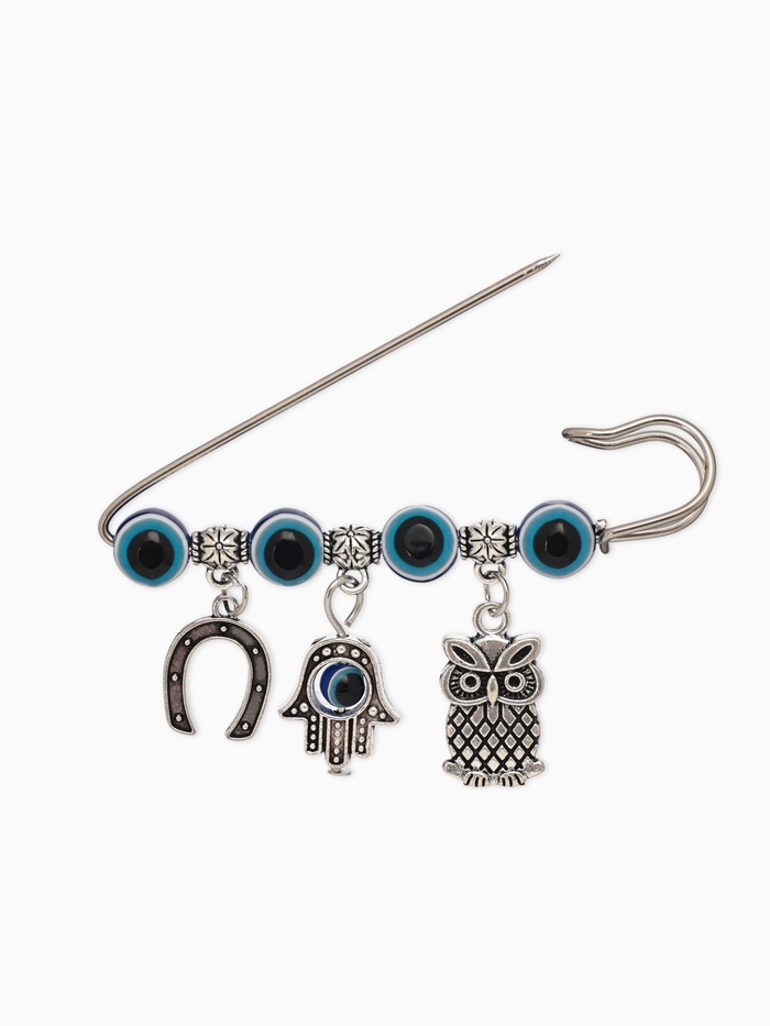 Булавка-оберег «Сова от сглаза», 6 см, цвет синий в серебре - Фото 1