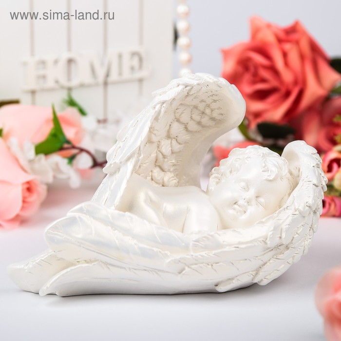 Статуэтка "Ангел в крыле", белая, 13 см - Фото 1
