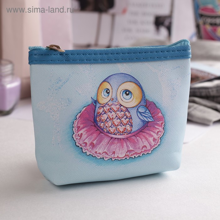 Кошелёк детский на молнии "Совёнок", 1 отдел, цвет синий - Фото 1