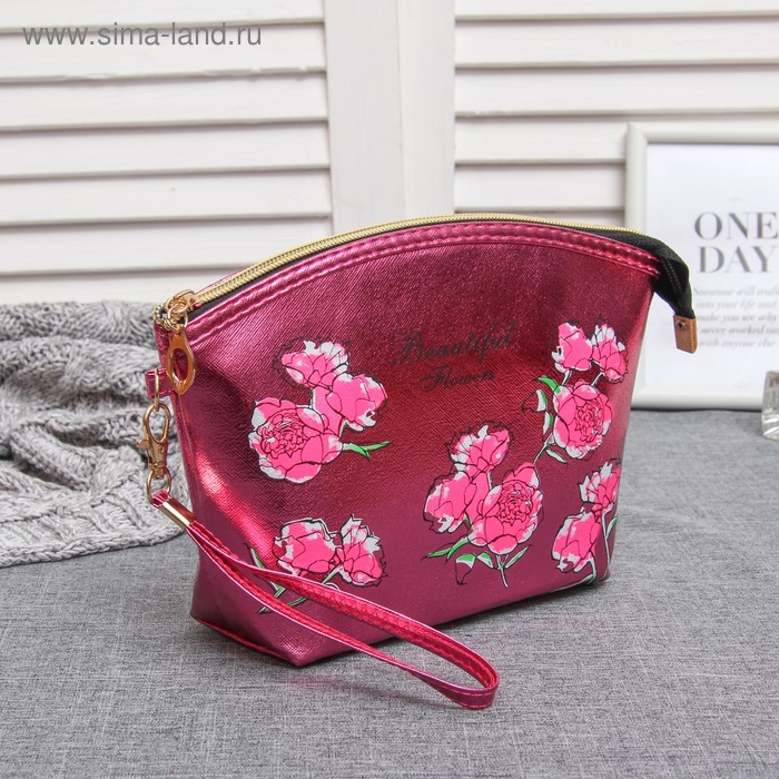 Косметичка-сумочка, отдел на молнии, с ручкой, цвет розовый - Фото 1