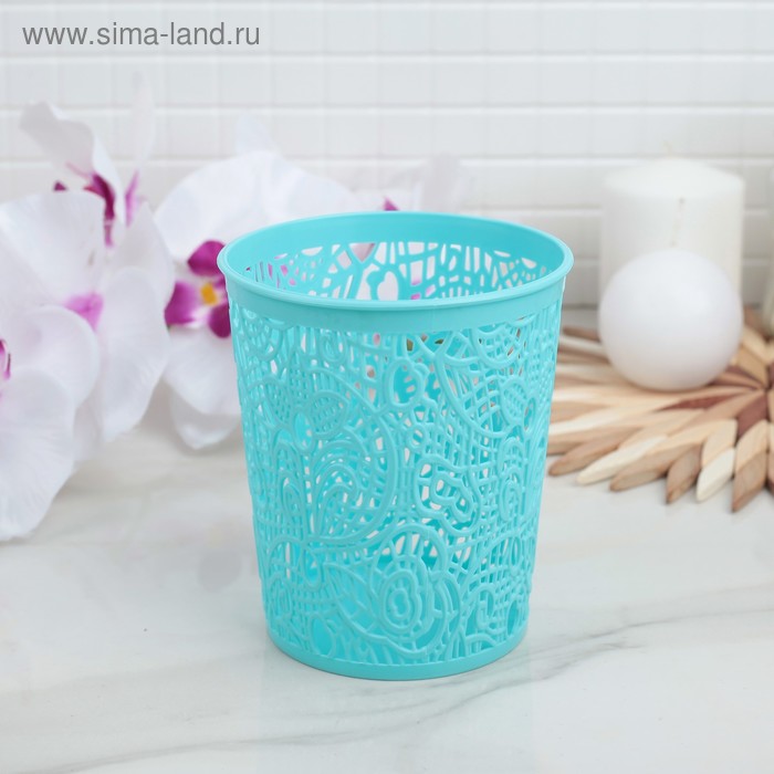 Корзинка пластиковая для хранения «Кружевные цветы», цвет голубой - Фото 1