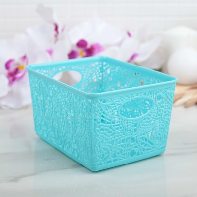 Корзина для хранения «Кружевные цветы», пластик, 14×10×8 см, цвет голубой
