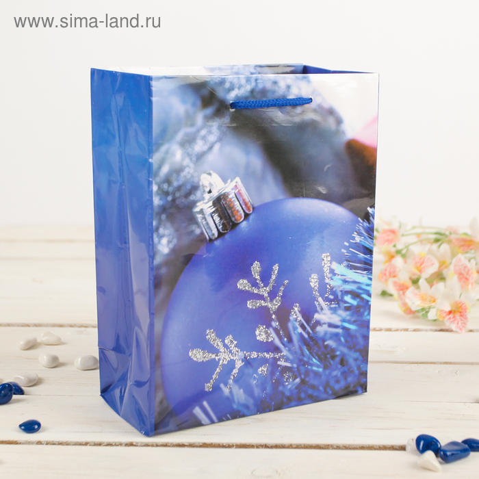 Пакет подарочный "Новогодний", синий, 12 х 5 х 15 см - Фото 1