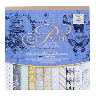 Набор бумаги для скрапбукинга 24 листа 12 дизайнов "Ретро. Холодные оттенки" 30х30 см