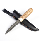 Нож нескладной якутский "Тундровый №3", дамасская сталь, рукоять-береза - Фото 2