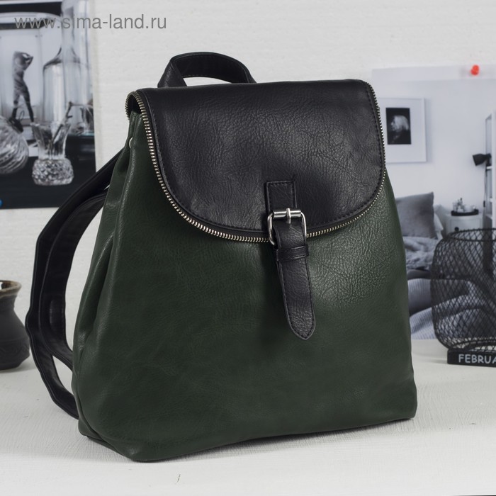 Рюкзак молодёжный, отдел, с расширением, наружный карман, цвет зелёный - Фото 1