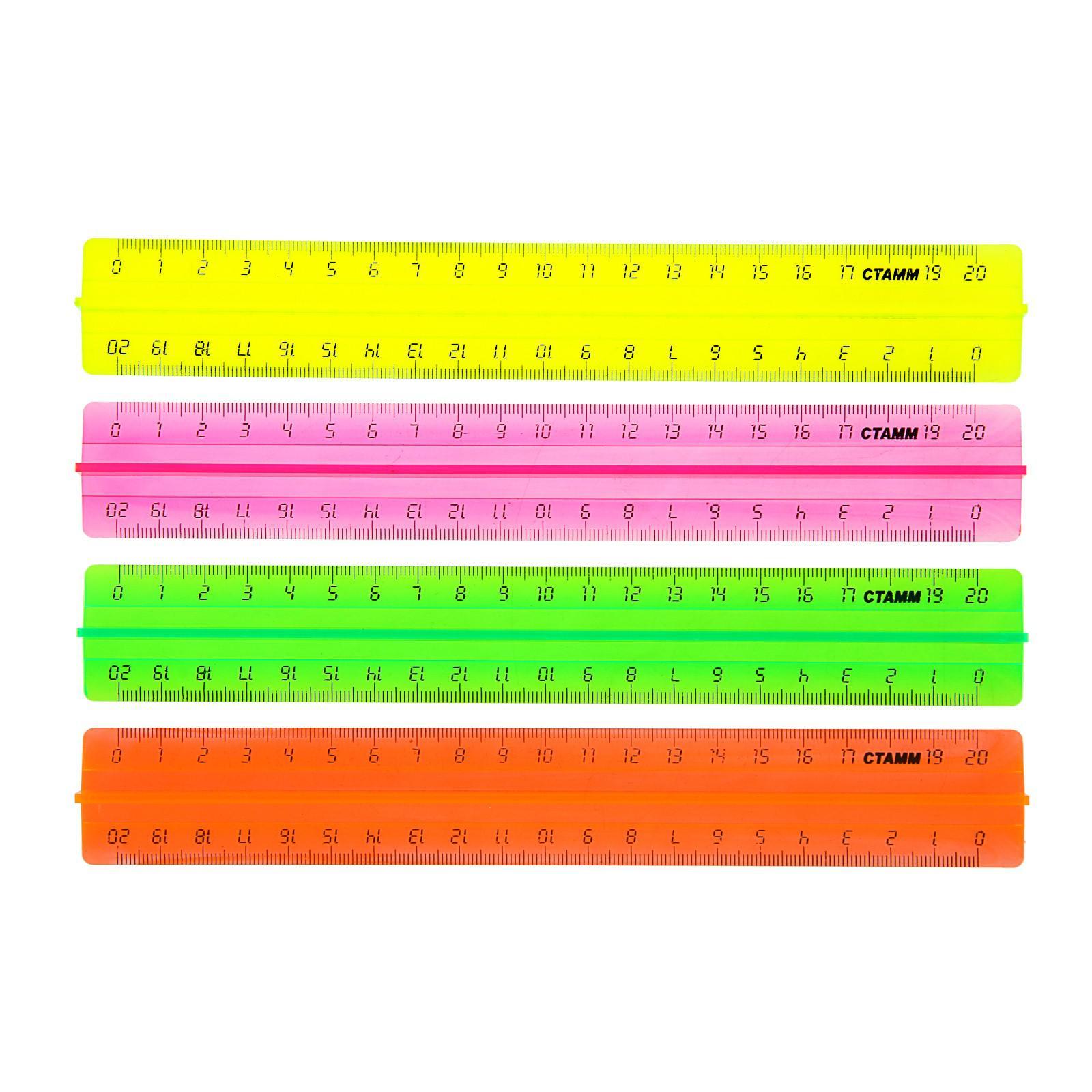 Линейка с держателем 20 см Стамм Neon Cristal, пластиковая, прозрачная ...
