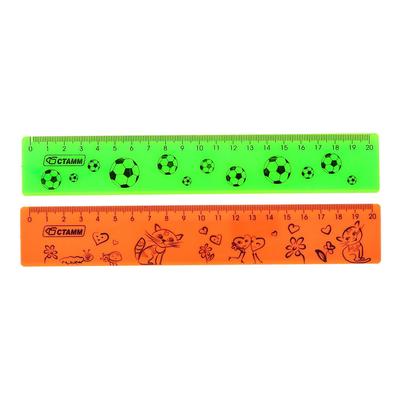 Линейка 20 см Стамм "Neon", широкая, рисунки, микс