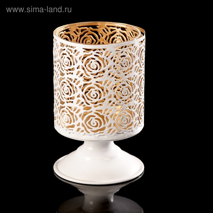 Подсвечник металл на 1 свечу "Розарий" белый с золотом 12х8х8 см - Фото 1