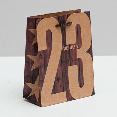 Пакет подарочный крафтовый вертикальный, упаковка, «23 Февраля», 12 х 15 х 6 см