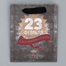 Пакет подарочный крафтовый, упаковка, «С 23 февраля», 12?15?5.5 см (комплект 4 шт)