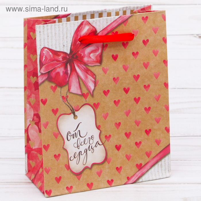 Пакет крафтовый вертикальный «От всего сердца», 12 × 15 × 6 см - Фото 1
