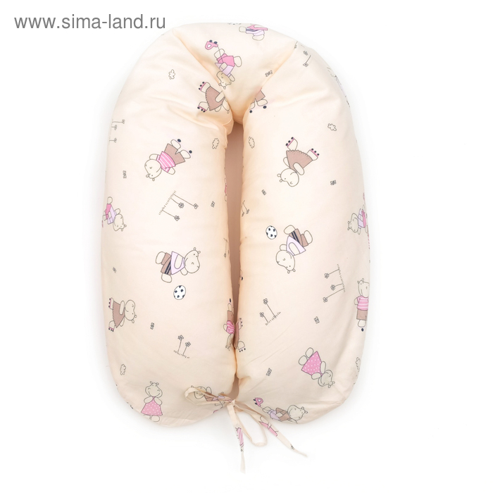 Подушка для беременных 34*170 бязь, на молнии, файбер, сумка, Бегемотики роз - Фото 1