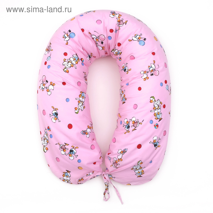 Подушка для беременных, 34х170 см, бязь, на молнии, файбер, сумка, Гуси розовые - Фото 1