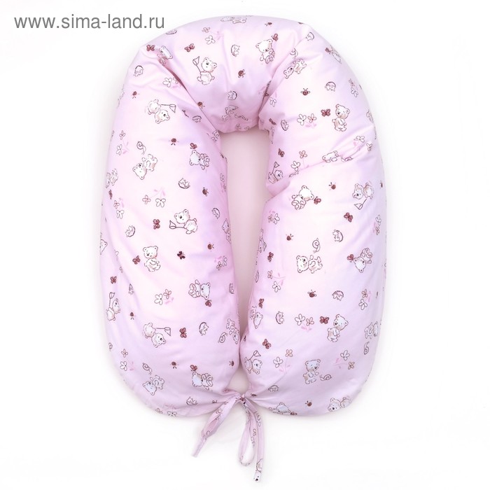 Подушка для беременных, 34х170 см, бязь, на молнии, файбер, сумка, Мишка роз - Фото 1