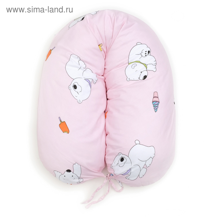 Подушка для беременных, 34х170 см, бязь, на молнии, файбер, сумка, Мишка с мороженым, розовый - Фото 1
