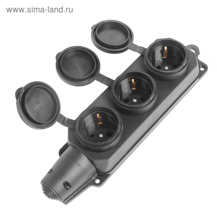 Розетка Smartbuy, 2P+PE, 16 A, 240 В, IP44, трехместная, с заземлением, каучуковая, чёрная - Фото 1