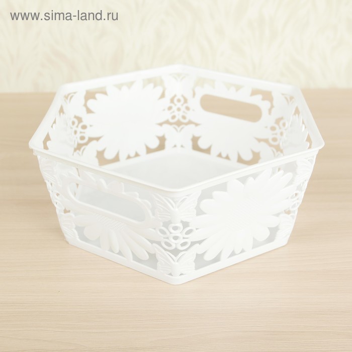 Корзинка пластиковая для хранения Доляна «Подсолнухи», цвет белый - Фото 1