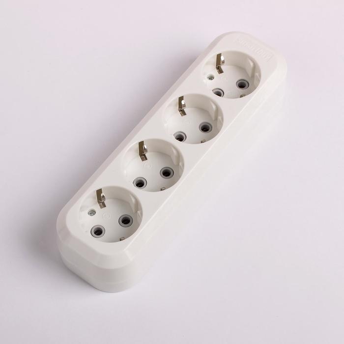 Колодка Smartbuy, 4 розетки, 16 А, 3500 Вт, с заземлением, белая - Фото 1