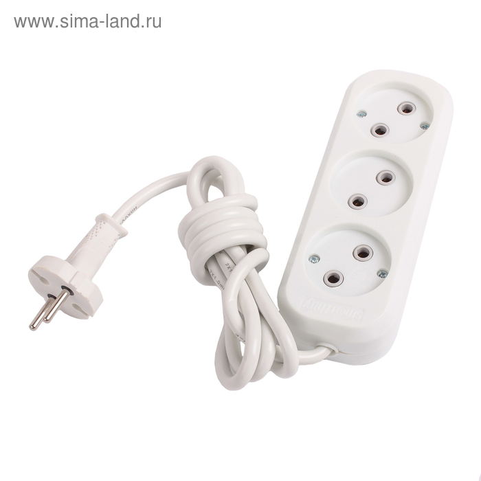 Удлинитель Smartbuy, 3 розетки, 1.5 м, 10 А, 2200 Вт, ПВС 2х1 мм2, без з/к, белый - Фото 1
