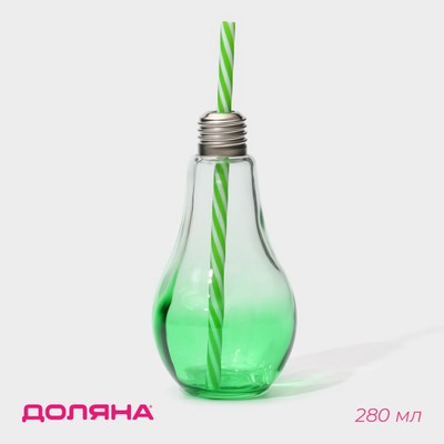 Бокал для коктейля Доляна «Лампочка», 280 мл, 7×15 см, с трубочкой, стекло, МИКС