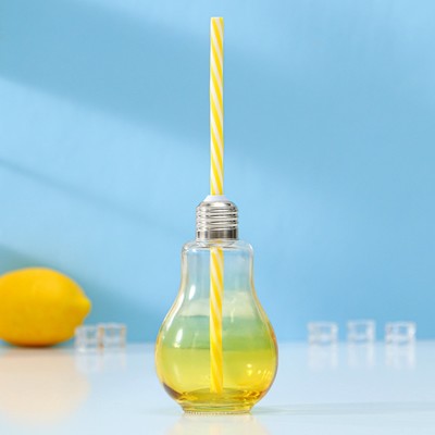 Бокал для коктейля Доляна «Лампочка», 250 мл, с трубочкой, откручивающаяся крышка, стекло, МИКС