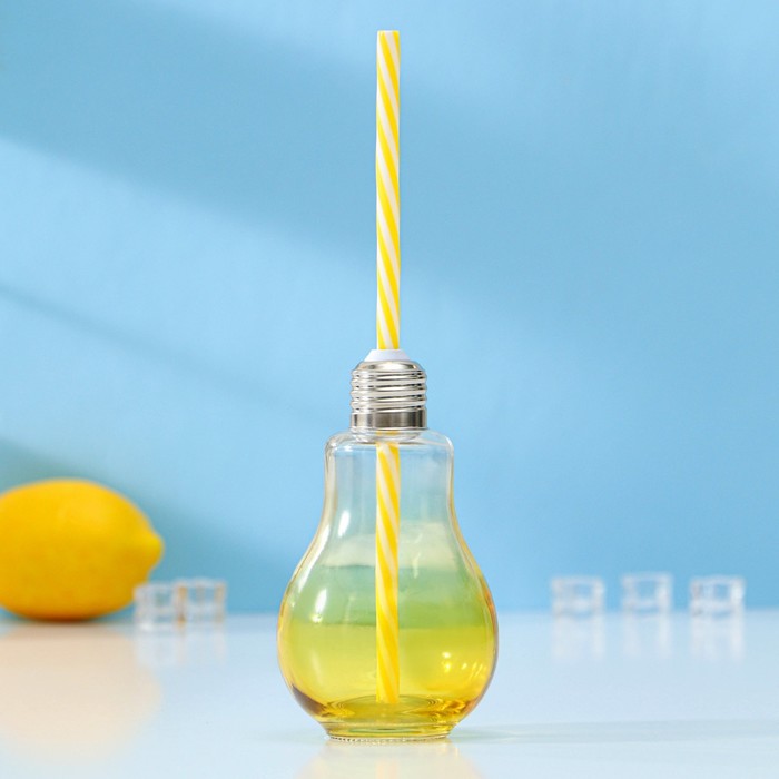 Бокал для коктейля Доляна «Лампочка», 250 мл, с трубочкой, откручивающаяся крышка, стекло, МИКС - Фото 1