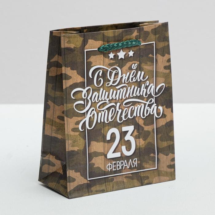 Пакет подарочный ламинированный вертикальный, упаковка, «С Днём Защитника Отечества, 23 февраля», S 12 х 15 х 5,5 см - Фото 1