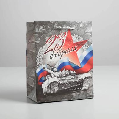 Пакет подарочный ламинированный вертикальный, упаковка, «С Праздником 23 февраля!», MS 18 х 23 х 10 см