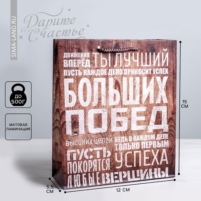 Пакет подарочный ламинированный вертикальный, упаковка, «Больших побед», S 12 х 15 х 5,5 см - Фото 1
