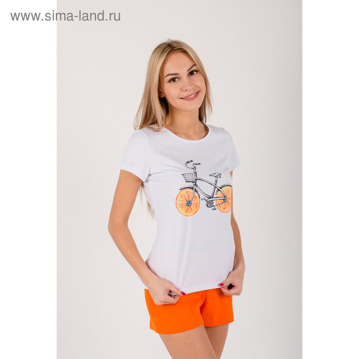 Комплект женский (футболка, шорты) "Orange Bike" 2014 цвет белый, р-р 46 - Фото 1