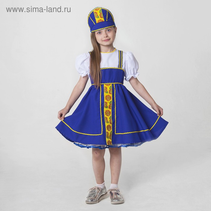 Костюм русский народный, платье, кокошник, рост 122-128 см, 6-7 лет, синий - Фото 1