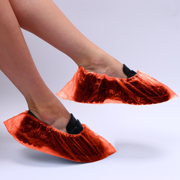 Бахилы детские оранжевые ПНД 300×100 мм 28 мкр 1.9 г 25 пар/уп - Фото 1