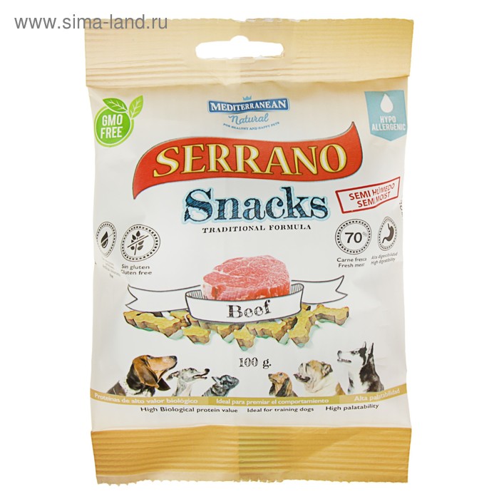 Лакомство Serrano Snacks для собак, говядина, 100 г - Фото 1