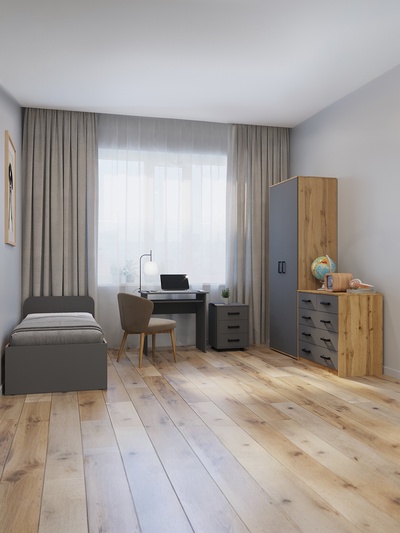 Комод для хранения «Клик Мебель», 5 выдвижных ящиков, 900×480×800 мм, цвет дуб вотан/тёмно - серый