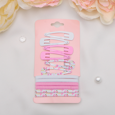 Набор для волос «Прима», 6 резинок, 6 заколок, фламинго, бело-розовый