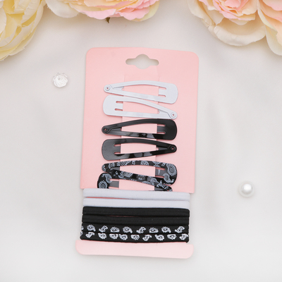 Набор для волос «Прима», 6 резинок, 6 невидимок, чёрно-белые с узором