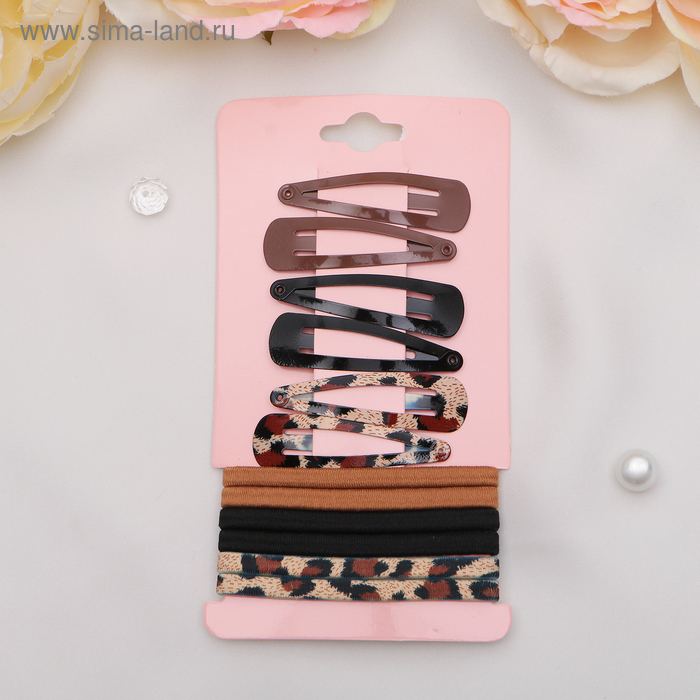Набор для волос "Прима" (6 резинок, 6 невидимок) пятнистый - Фото 1