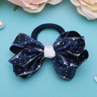 Бант для волос на резинке «Школьница», узорный контур, 7 см, синий - Фото 3