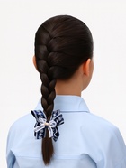 Бант для волос на резинке «Школьница», цветочный орнамент, 8 см, бело-синий - Фото 2