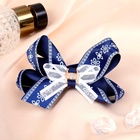 Бант для волос на резинке «Школьница», цветочный орнамент, 8 см, бело-синий - Фото 3