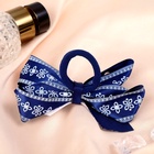 Бант для волос на резинке «Школьница», цветочный орнамент, 8 см, бело-синий - Фото 4