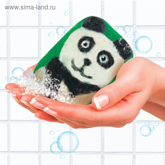 Игрушка из шерсти, мыло с мочалкой "Панда" - Фото 1
