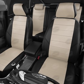 

Авточехлы для Nissan Terrano 3 с 2016-2017 г., джип, с перфорацией, экокожа, цвет кремовый, чёрный