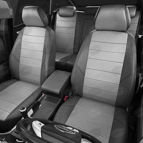 

Авточехлы для Mazda Cx-5 с 2011-2015 г., джип, с перфорацией, экокожа, цвет светло-серый, тёмно-серый