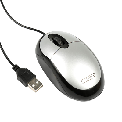 Мышь CBR CM 102 Silver, оптическая, проводная, офисная, 1200 dpi,провод 1.3м,USB,серебристая
