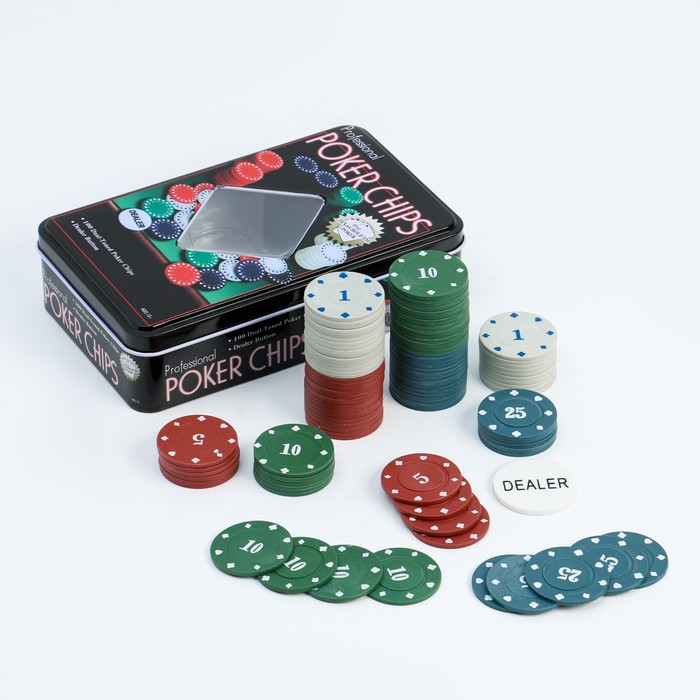 Покер, набор для игры, фишки с номиналом 100 шт, 11.5 х 19 см - Фото 1